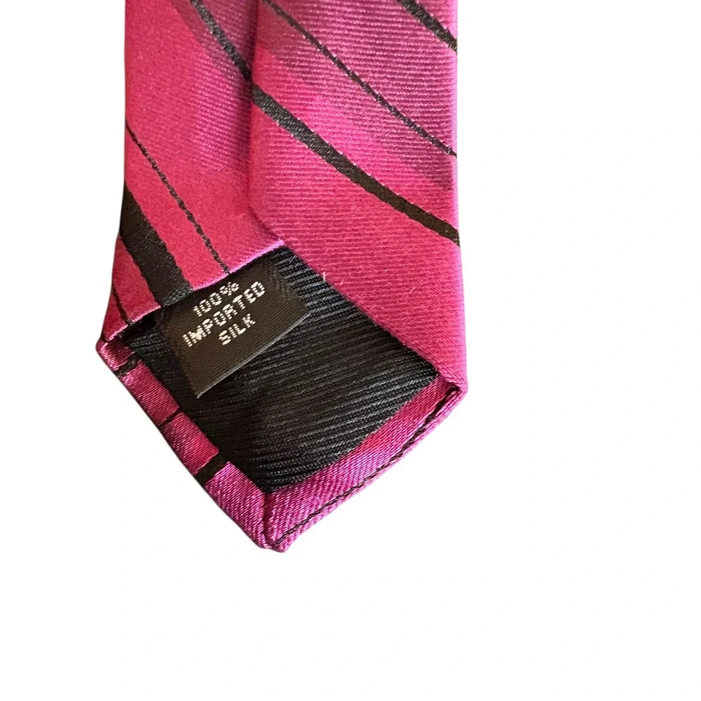 City of London Men's Tie Pink Black Diagonal‎ Stripe 100% Silk 61x3.75